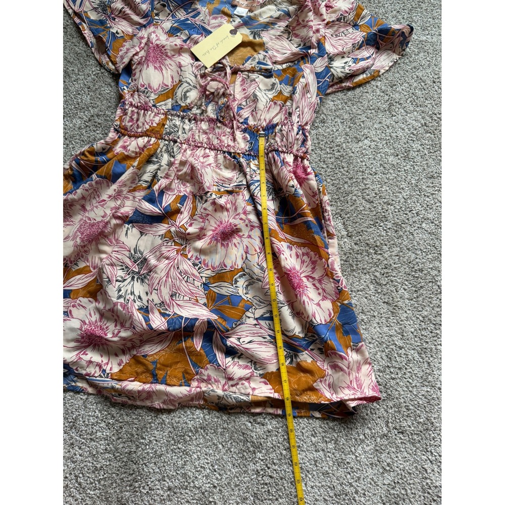 Band of the Free Floral Smocked Mini Dress Pink Blue Ochre Small NWT - Picture 7 of 9
